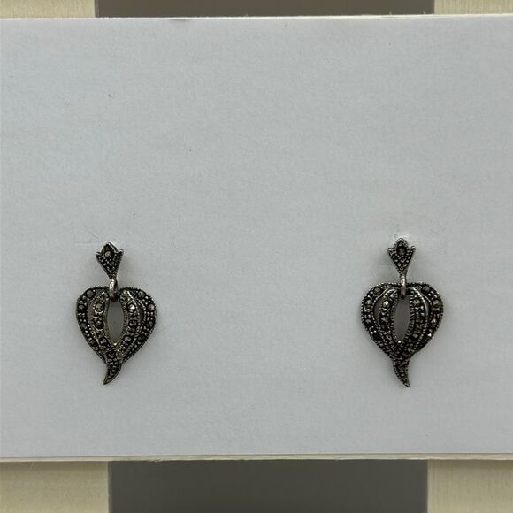 Sterling silver black rhinestone earrings 925 - Picture 1 of 2